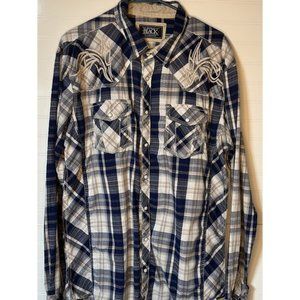 Buckle Black Embroidered Plaid Shirt Sz XL